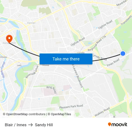 Blair / Innes to Sandy Hill map