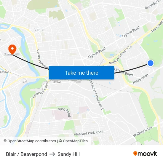 Blair / Beaverpond to Sandy Hill map