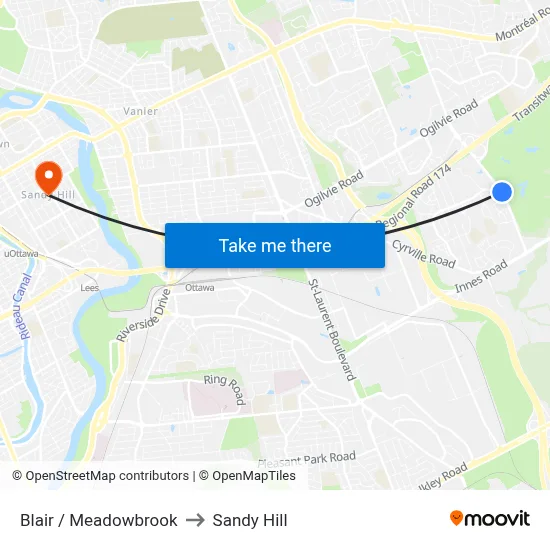 Blair / Meadowbrook to Sandy Hill map