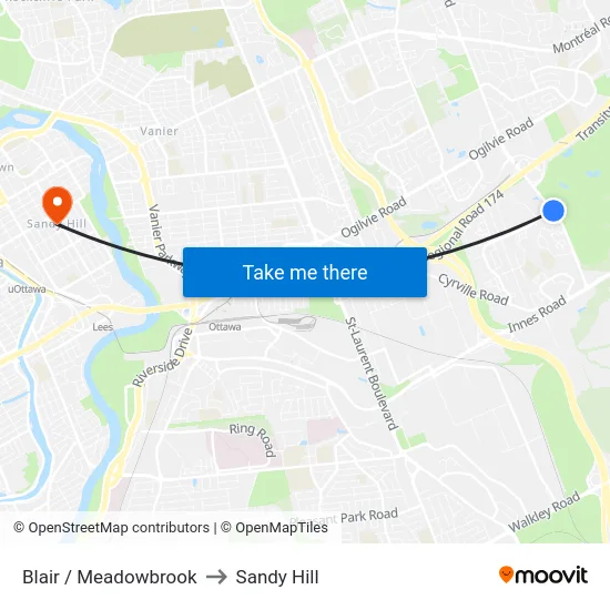 Blair / Meadowbrook to Sandy Hill map