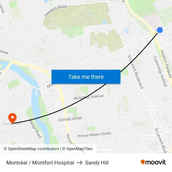 Montréal / Montfort Hospital to Sandy Hill map