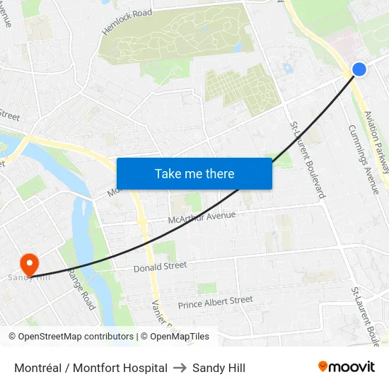 Montréal / Montfort Hospital to Sandy Hill map