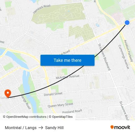 Montréal / Langs to Sandy Hill map