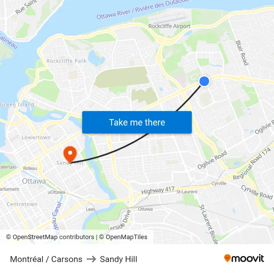Montréal / Carsons to Sandy Hill map