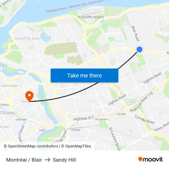 Montréal / Blair to Sandy Hill map