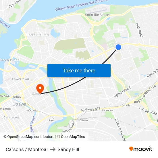 Carsons / Montréal to Sandy Hill map