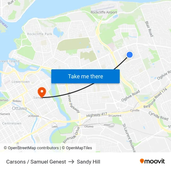 Carsons / Samuel Genest to Sandy Hill map