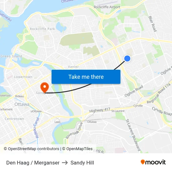 Den Haag / Merganser to Sandy Hill map