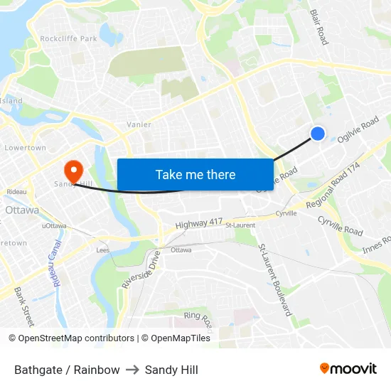 Bathgate / Rainbow to Sandy Hill map