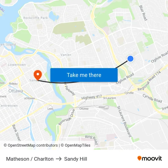 Matheson / Charlton to Sandy Hill map