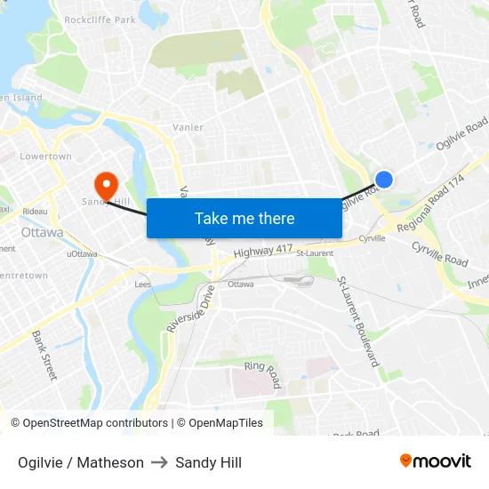Ogilvie / Matheson to Sandy Hill map