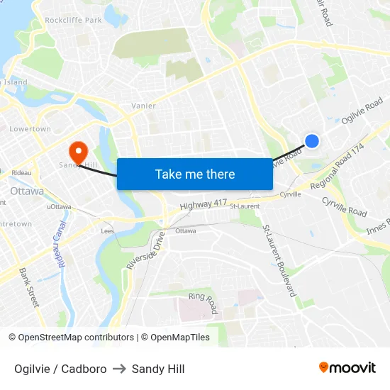 Ogilvie / Cadboro to Sandy Hill map