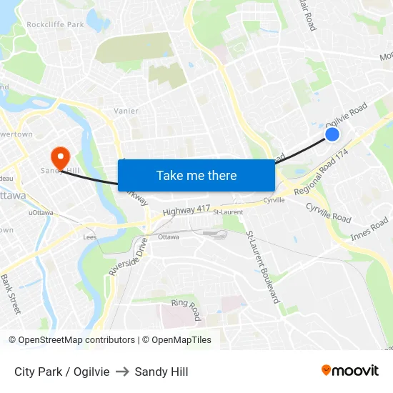 City Park / Ogilvie to Sandy Hill map
