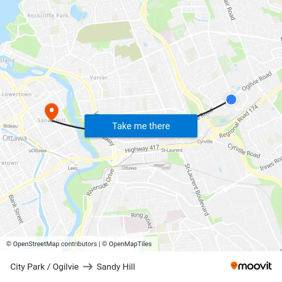 City Park / Ogilvie to Sandy Hill map