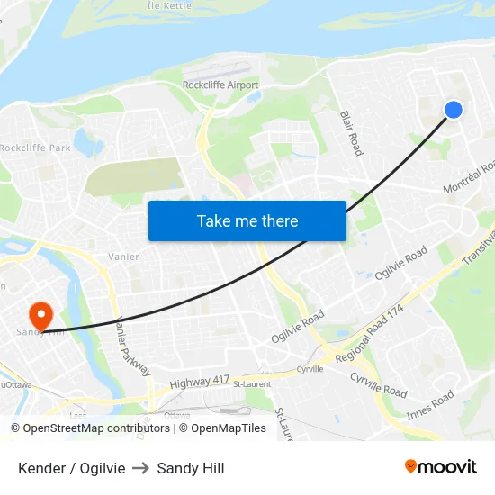 Kender / Ogilvie to Sandy Hill map