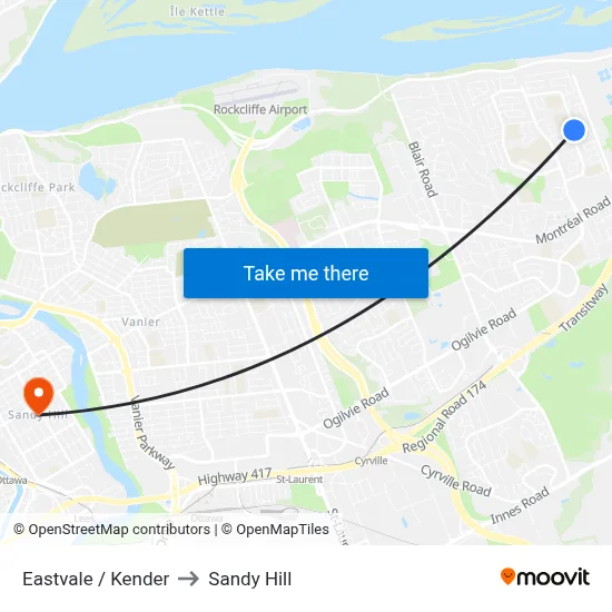 Eastvale / Kender to Sandy Hill map