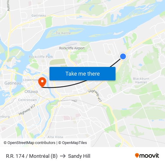 R.R. 174 / Montréal (B) to Sandy Hill map