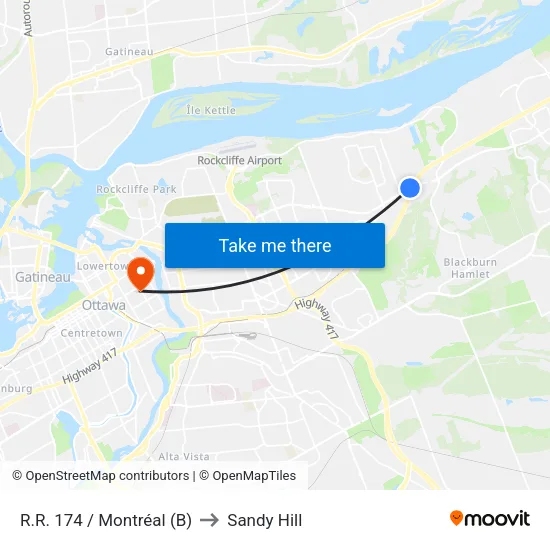 R.R. 174 / Montréal (B) to Sandy Hill map