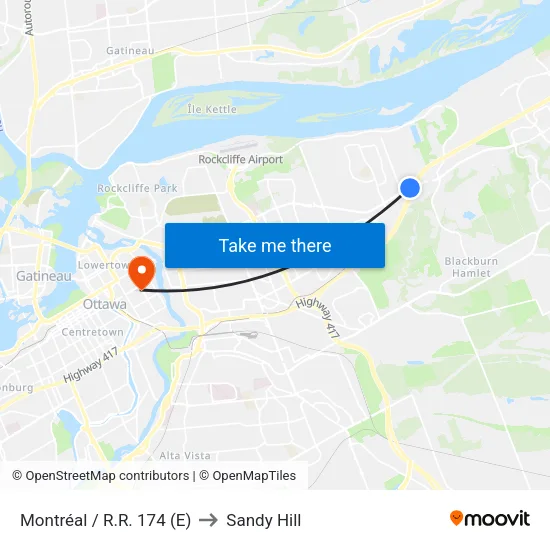 Montréal / R.R. 174 (E) to Sandy Hill map