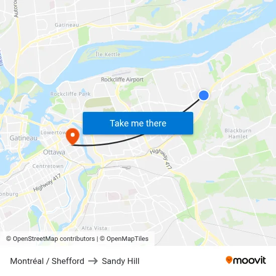 Montréal / Shefford to Sandy Hill map