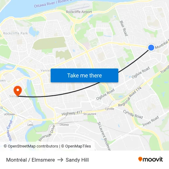 Montréal / Elmsmere to Sandy Hill map
