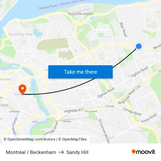 Montréal / Beckenham to Sandy Hill map