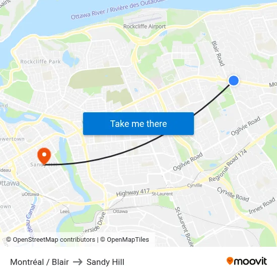 Montréal / Blair to Sandy Hill map