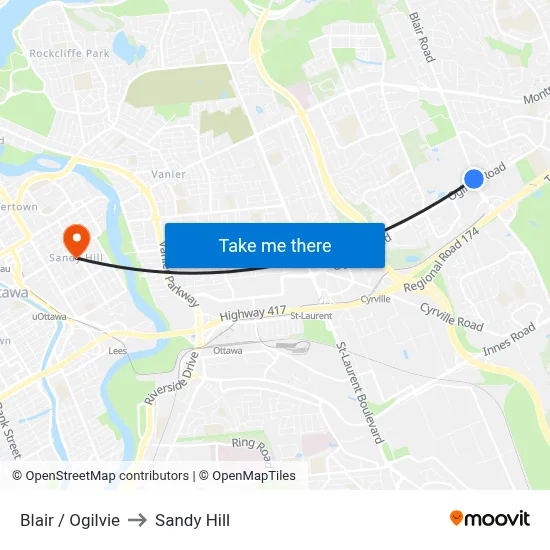 Blair / Ogilvie to Sandy Hill map