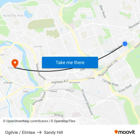Ogilvie / Elmlea to Sandy Hill map