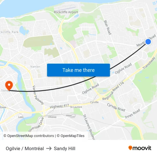 Ogilvie / Montréal to Sandy Hill map