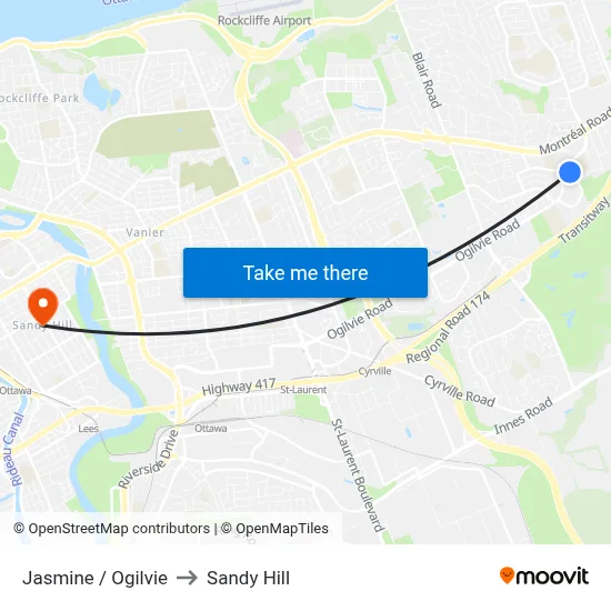 Jasmine / Ogilvie to Sandy Hill map