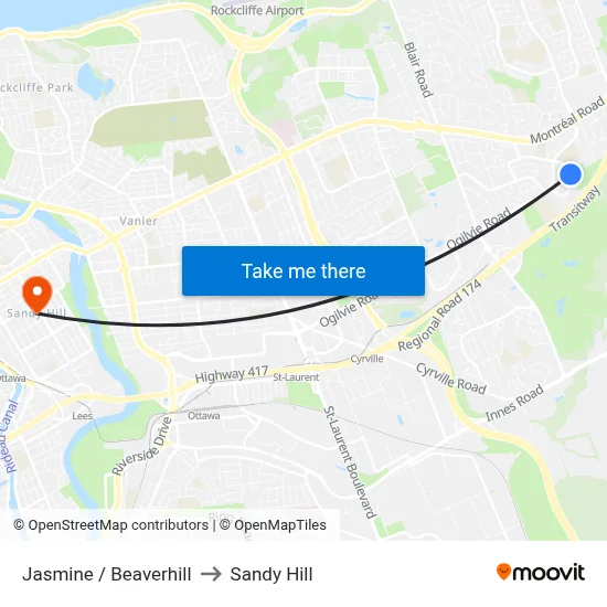 Jasmine / Beaverhill to Sandy Hill map