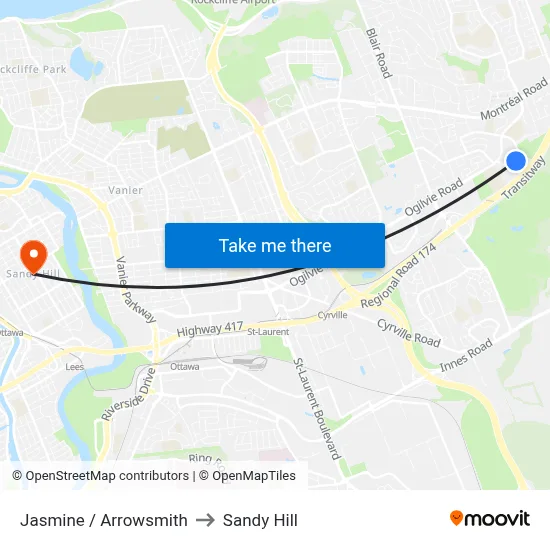 Jasmine / Arrowsmith to Sandy Hill map