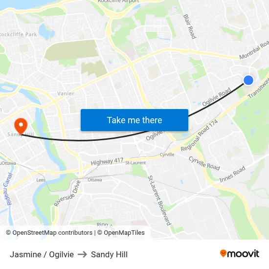 Jasmine / Ogilvie to Sandy Hill map