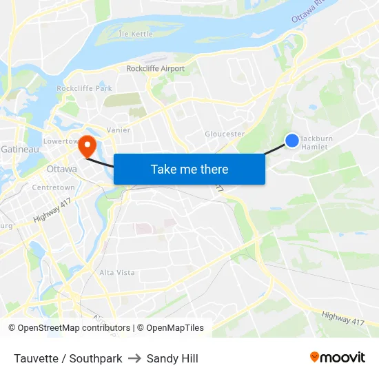 Tauvette / Southpark to Sandy Hill map
