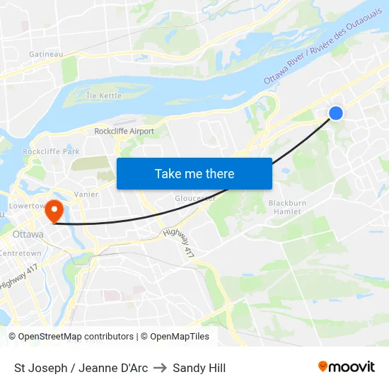 St Joseph / Jeanne D'Arc to Sandy Hill map