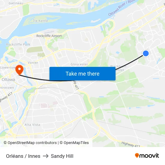 Orléans / Innes to Sandy Hill map