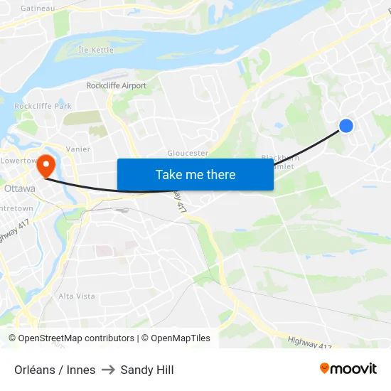 Orléans / Innes to Sandy Hill map