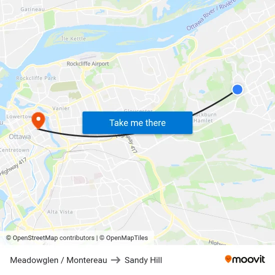 Meadowglen / Montereau to Sandy Hill map