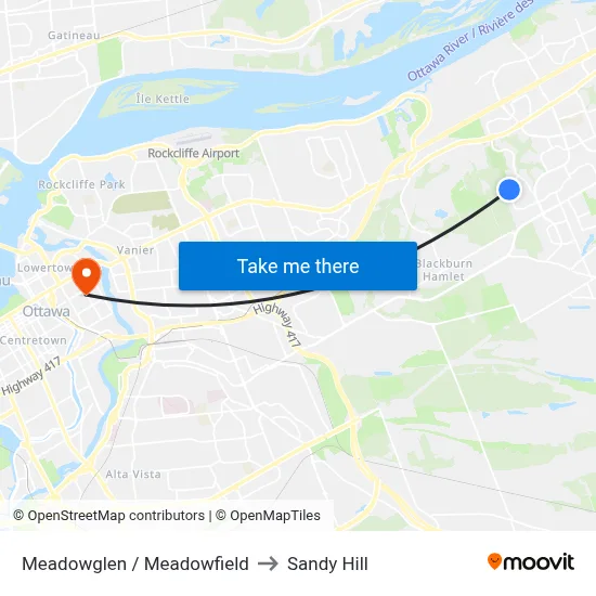 Meadowglen / Meadowfield to Sandy Hill map