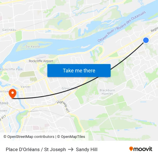 Place D'Orléans / St Joseph to Sandy Hill map