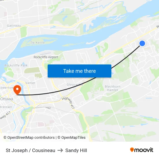 St Joseph / Cousineau to Sandy Hill map
