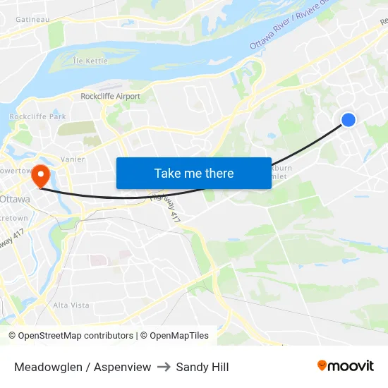 Meadowglen / Aspenview to Sandy Hill map
