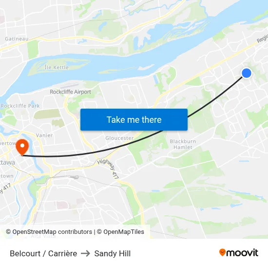 Belcourt / Carrière to Sandy Hill map