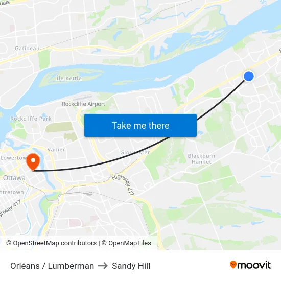 Orléans / Lumberman to Sandy Hill map