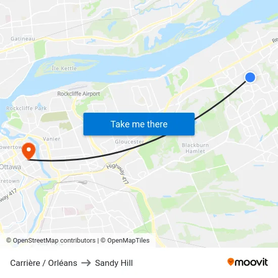 Carrière / Orléans to Sandy Hill map