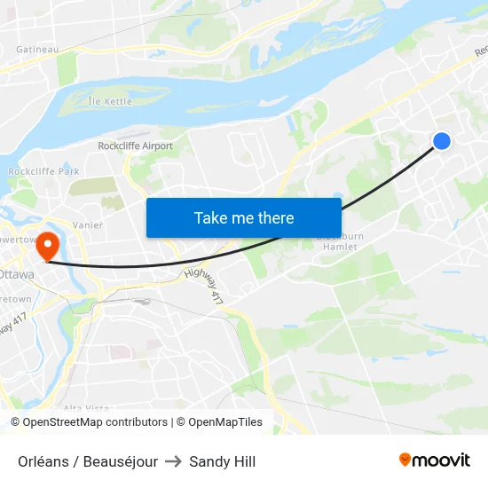 Orléans / Beauséjour to Sandy Hill map