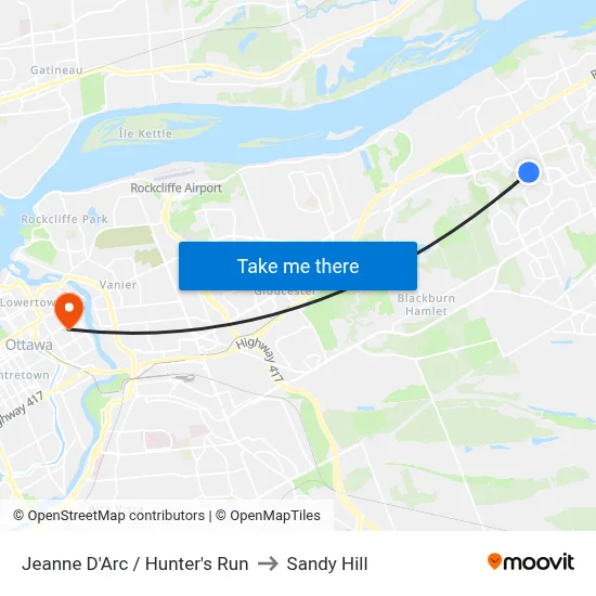 Jeanne D'Arc / Hunter's Run to Sandy Hill map