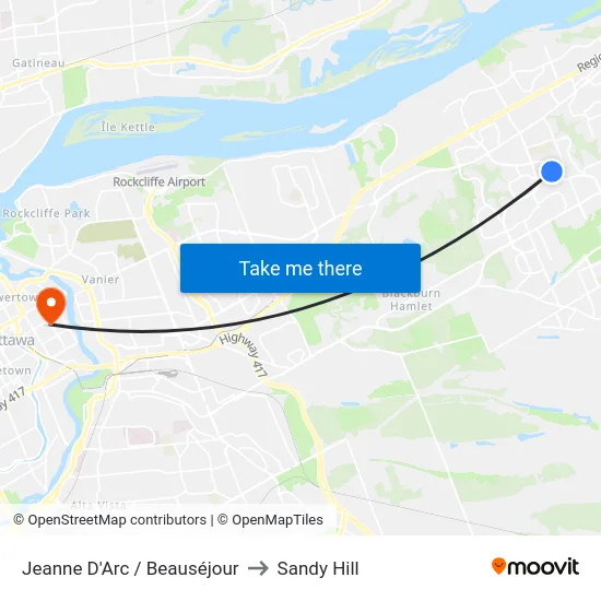 Jeanne D'Arc / Beauséjour to Sandy Hill map