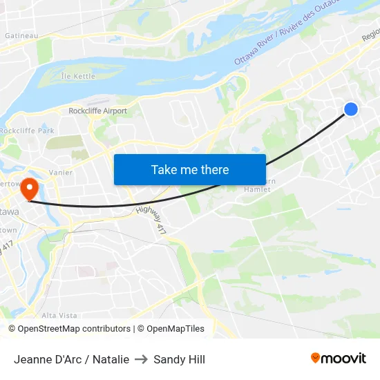 Jeanne D'Arc / Natalie to Sandy Hill map